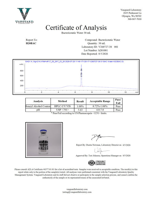 H20Bac Bacteriostatic Water - 30 mL
